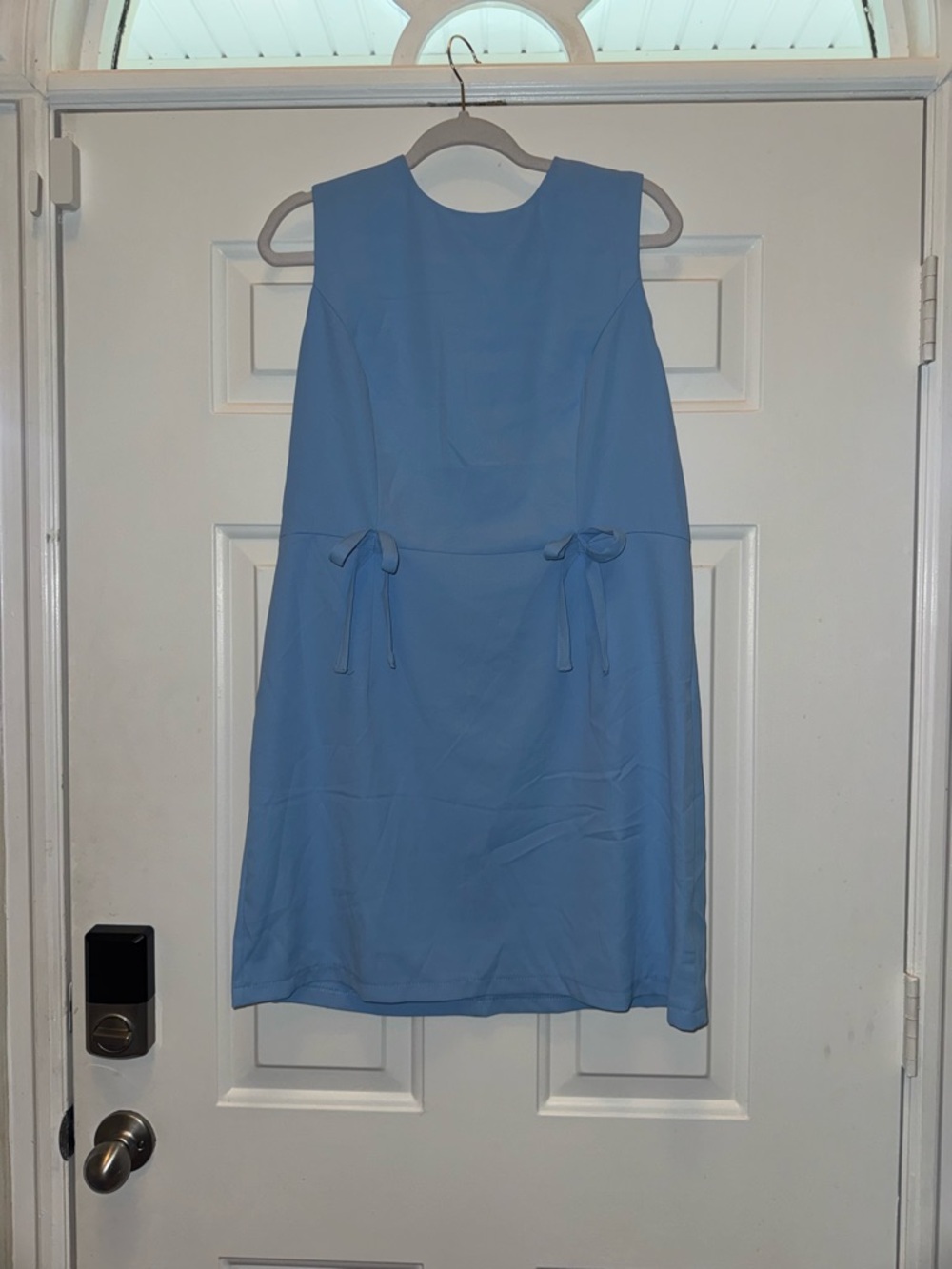 Sleeveless Light Blue Tie-Waist Shift Dress
